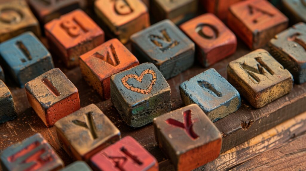 a set of alphabet clay stamps